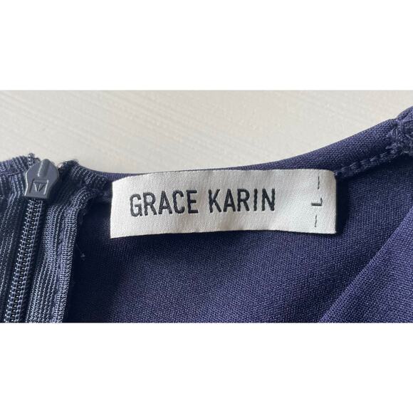 Grace Karin Dress Size L Clip Dot Long Sleeves Surplice Bodice V-Neck Stretch - Picture 5 of 9